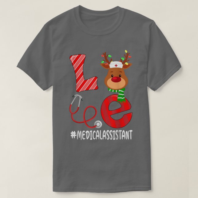 Camiseta Love Medical Assistant Christmas Candy Cane Reinde (Frente do Design)