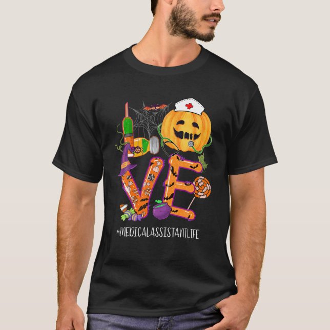 Camiseta Love Medical Assistant Life Halloween Pumpkin Vaci (Frente)