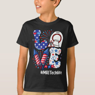 Camiseta Love Mri Tech Life Usa Flag Fireworks 4 De Julho