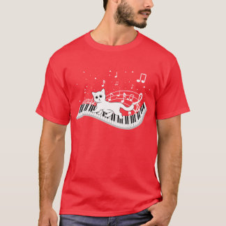 Camiseta Love Music Cat Tocando Em Piano Musical Musical v