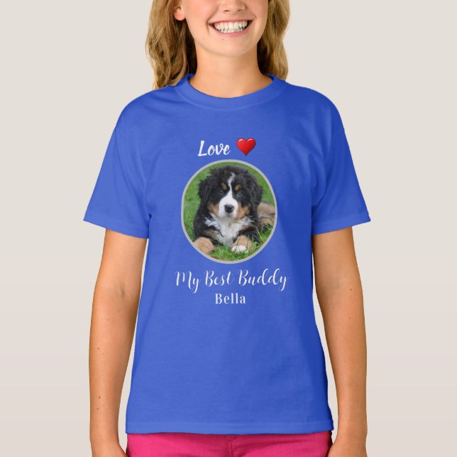 Camiseta Love My Best Buddy personalizou a foto de cachorro (Frente)
