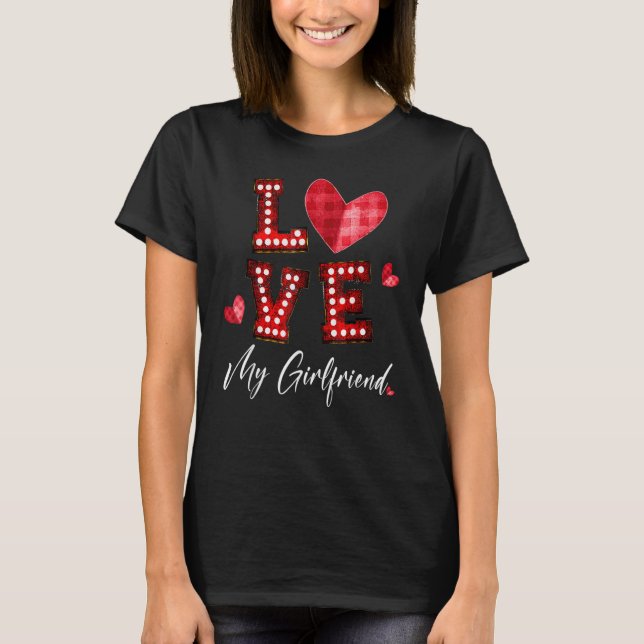 Camiseta Love My Girlfriend Red Plaid Heart Light Happy Val (Frente)