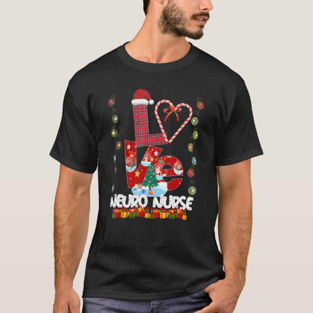 Camiseta Love Neuro Nurse Santa Hat Candy Xmas Pajama (Frente)
