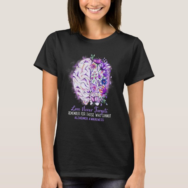 Camiseta Love Never Forgets Alzheimer's Awareness Brain Dis (Frente)