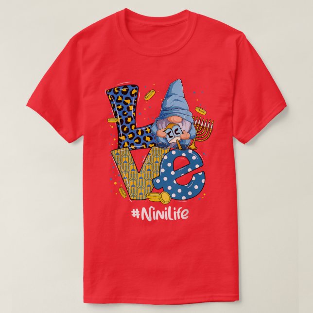 Camiseta Love Nini Life Leopard Gnome Happy Chanukah Gnomah (Frente do Design)
