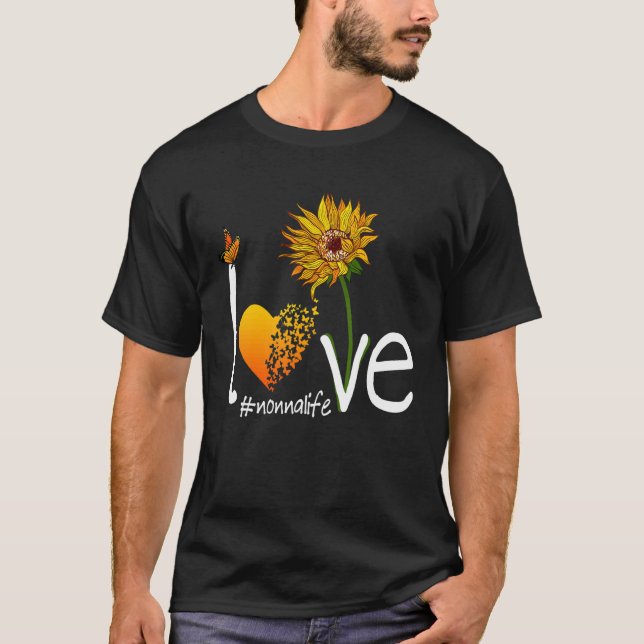 Camiseta Love Nonna Life Grandma Butterfly Sunflower Graphi (Frente)