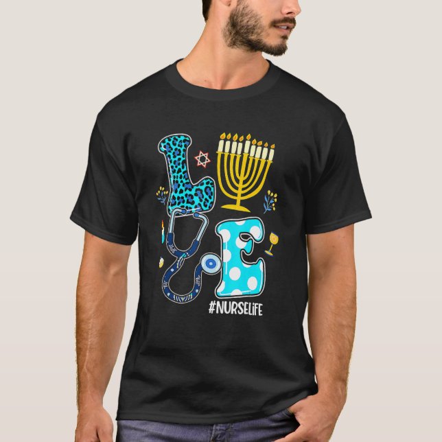 Camiseta Love Nurse Hanukkah Jewish Nurses Chanukah PJs Paj (Frente)