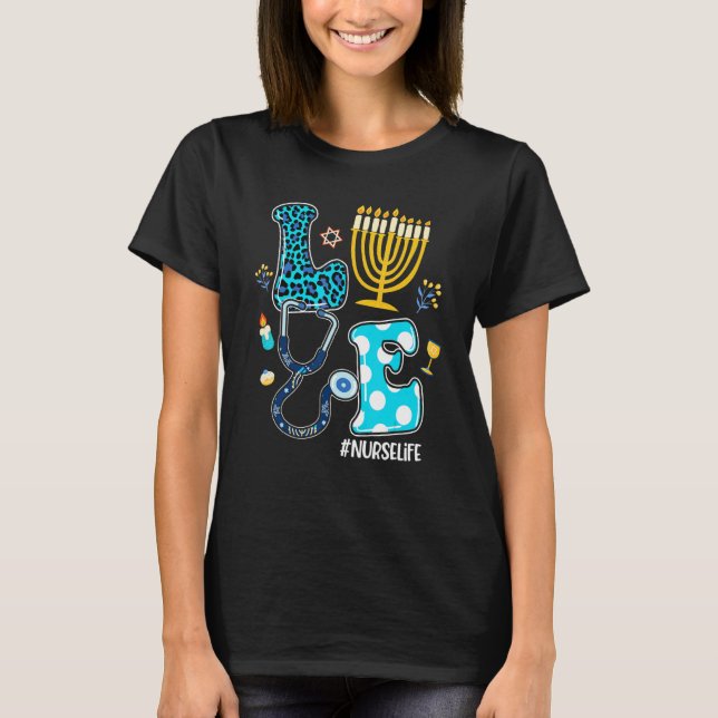 Camiseta Love Nurse Hanukkah Jewish Nurses Chanukah PJs Paj (Frente)