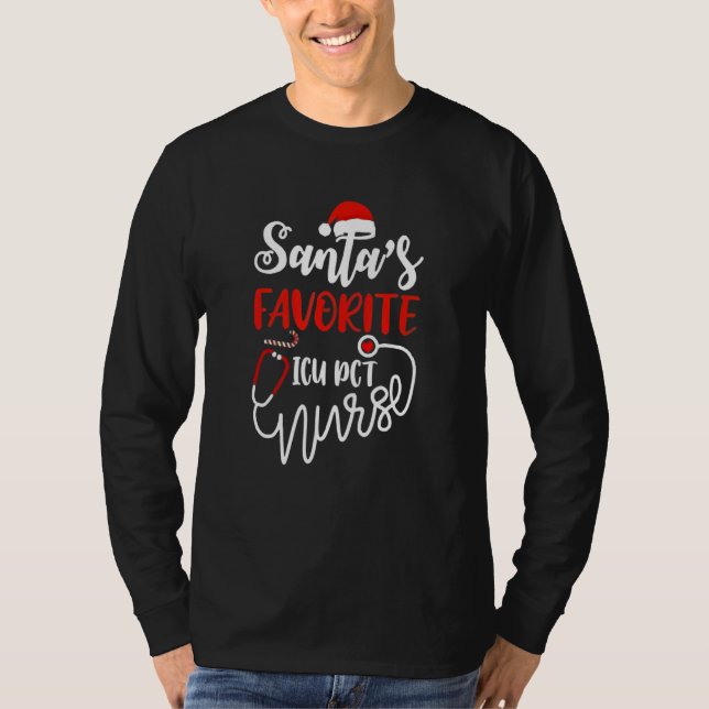 Camiseta Love Nurse ICU PCT Santa Claus With Candy Cane Nur (Frente)