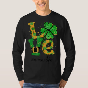 Camiseta Love Nurse Life Shamrock Glitter Funny Rua Patrick