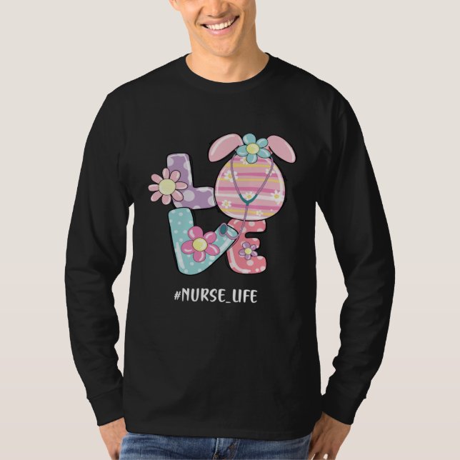 Camiseta Love Nurse Life Stethoscope Nursing Cute Easter Da (Frente)