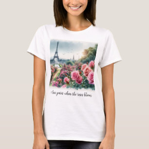 Camiseta Love Paris Pink Roses Floral T-Shirt