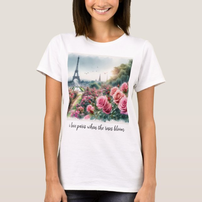 Camiseta Love Paris Pink Roses Floral T-Shirt (Frente)
