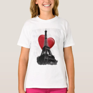 Camiseta Love Paris Red Heart Eiffel Tower