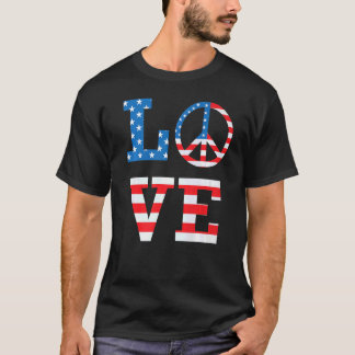 Camiseta Love Peace American Flag Patriótico 4 De Julho