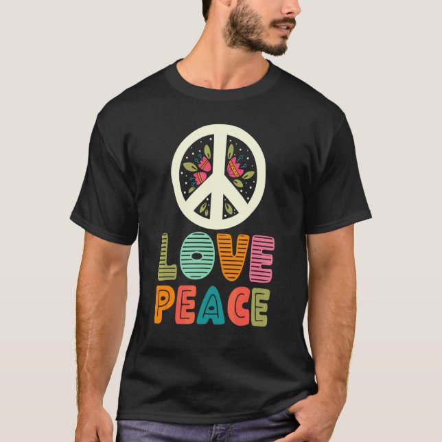 Camiseta Love Peace Floral Peace Sign 60s 70s Costume Men W (Frente)