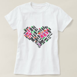 Camiseta LOVE PEACE HOPE Chic Na moda Word Cloud