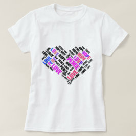 Camiseta LOVE PEACE HOPE Chic Na moda Word Cloud