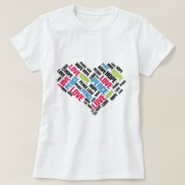 Camiseta LOVE PEACE HOPE Chic Na moda Word Cloud