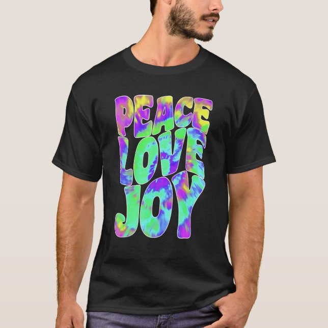 Camiseta Love Peace Joy  Hippie Tie Dye Batik Style (Frente)