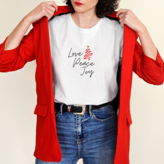 Camiseta Love Peace Joy Mínimo Feriado de Natal Moderno