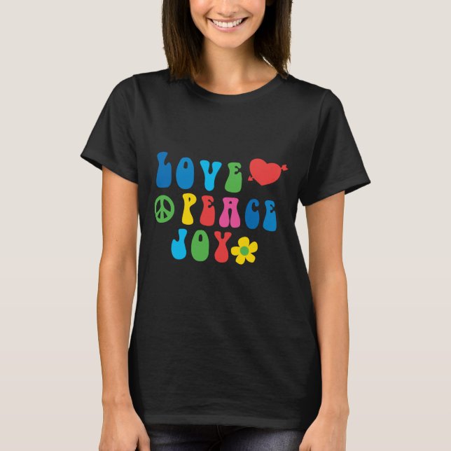 Camiseta Love Peace Joy Retro Basic Women's T shirt (Frente)
