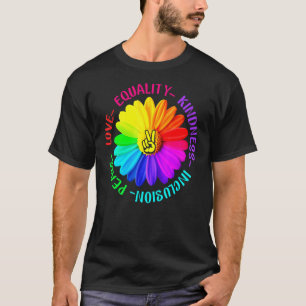 Camiseta Love Peace Kindness Igualdade Inclusão Sinal de Pa