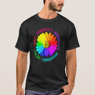 Camiseta Love Peace Kindness Igualdade Inclusão Sinal de Pa