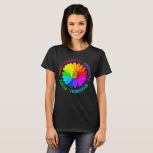 Camiseta Love Peace Kindness Inclusão Sinal de Paz Daisy
