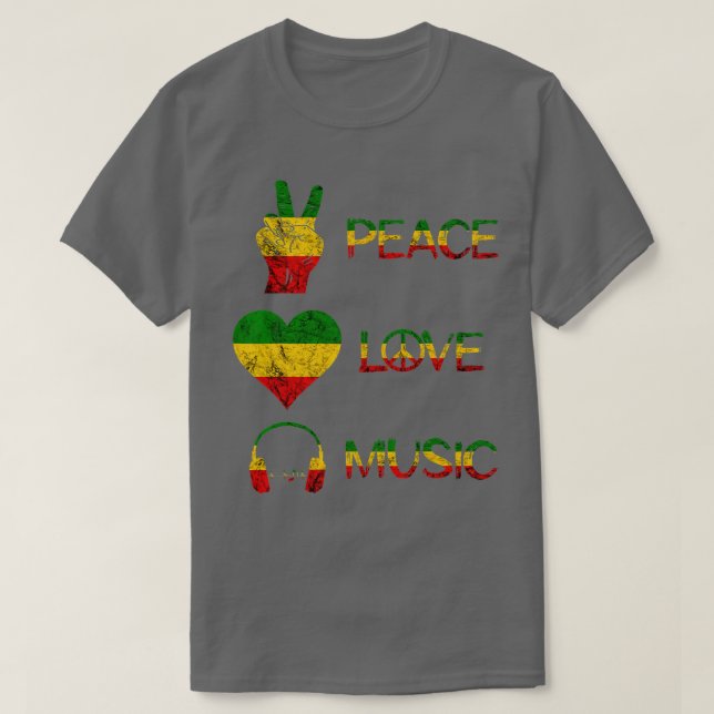 Camiseta Love Peace Music Rasta Reggae Rastafari Roots Regg (Frente do Design)