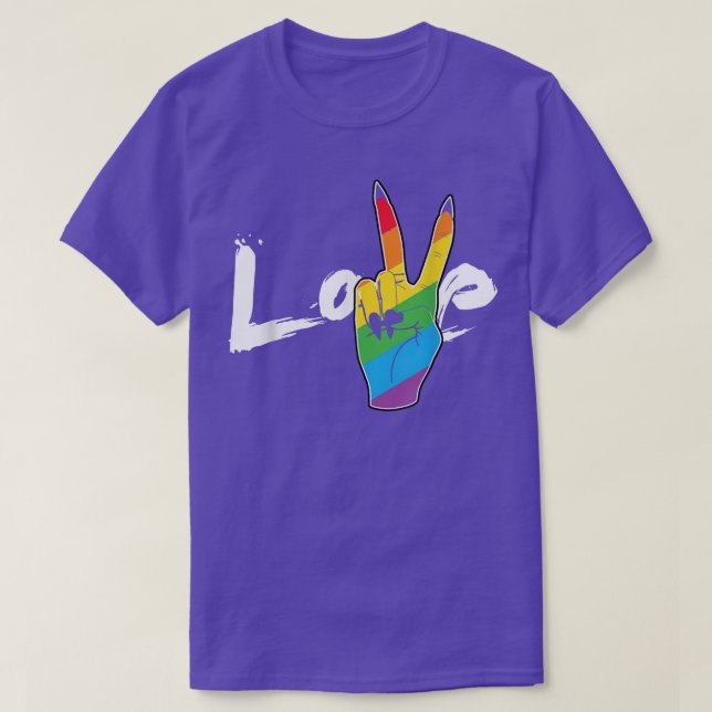 Camiseta Love Peace Sign Rainbow Lesbian LGBT Parade Gay Pr (Frente do Design)