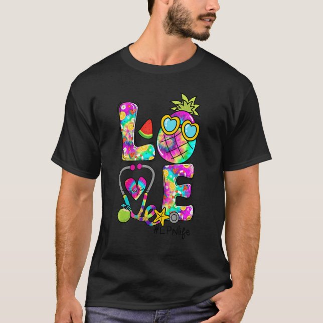 Camiseta Love Pineapple Stethoscope Tie Dye Lpn Life Summer (Frente)