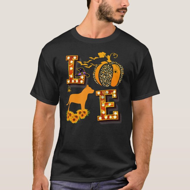 Camiseta Love Pitbull Leopard Print Pumpkin Halloween Costu (Frente)