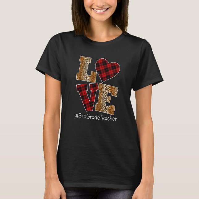 Camiseta LOVE Plaid Red Leopard 3rd Grade Teacher Valentine (Frente)