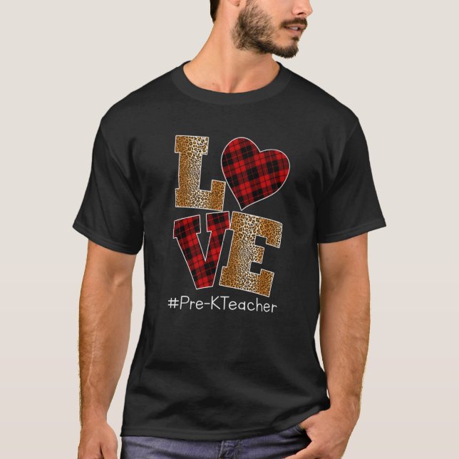 Camiseta LOVE Plaid Red Leopard Pre-k Teacher Valentines Da (Frente)