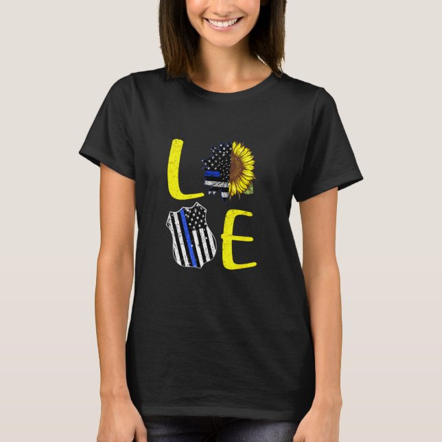 Camiseta Love Police Blue Line Sunflower Art (Frente)