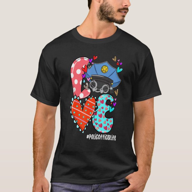 Camiseta LOVE Police Officer Life Leopard Heart Valentine's (Frente)