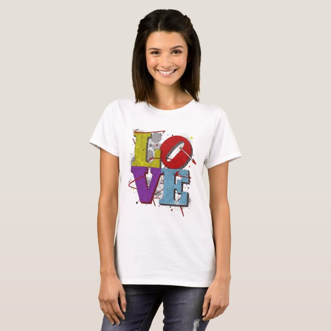 Camiseta LOVE Pop Art  – Retro Valentine’s T-Shirt (Frente Completa)