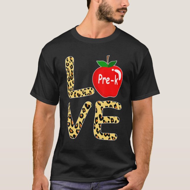 Camiseta Love Pre K Leopard De Volta Ao Professor Aluno (Frente)