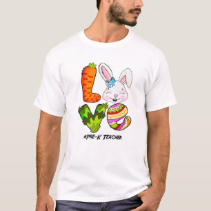 Camiseta LOVE Pre K Professor Coelhinho Páscoa Coelho Feliz
