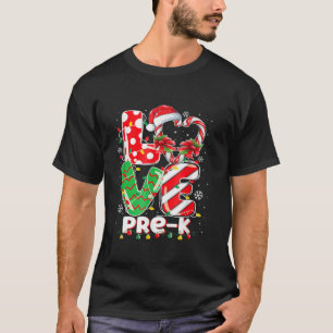 Camiseta Love Pre K Teacher Christmas Candy Cane Xmas