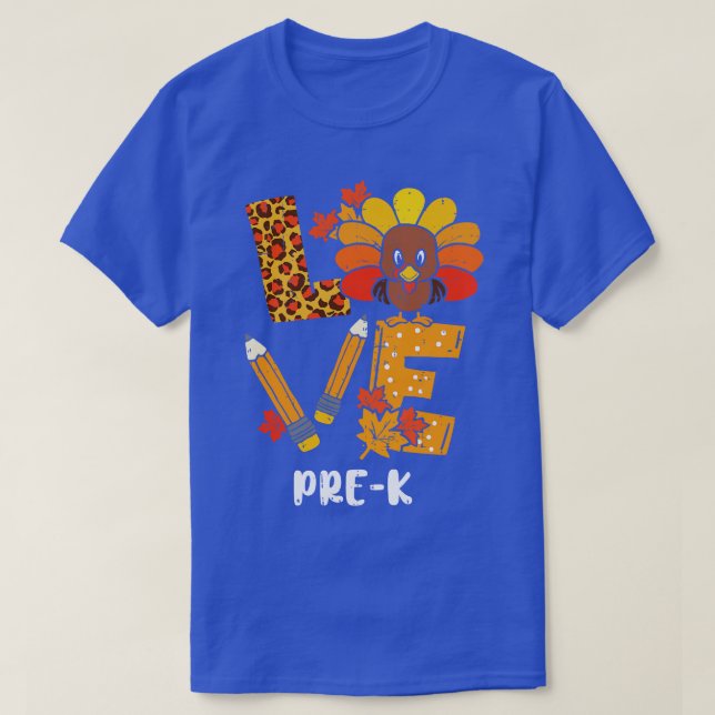 Camiseta Love PreK Turkey Happy Graças PreK Professor W (Frente do Design)