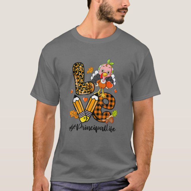 Camiseta Love Principal Leopard Pumpkin Turkey Fall Thanksg (Frente)
