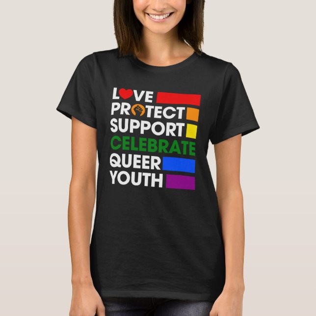Camiseta Love Protect Support Celebra a Juventude Fila LGBT (Frente)