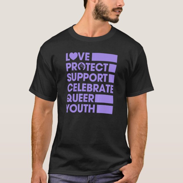Camiseta Love Protect Support Celebrate Queer Youth Lgbtq G (Frente)