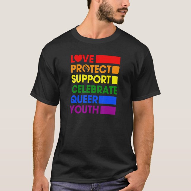 Camiseta Love Protect Support Celebrate Queer Youth Lgbtq G (Frente)