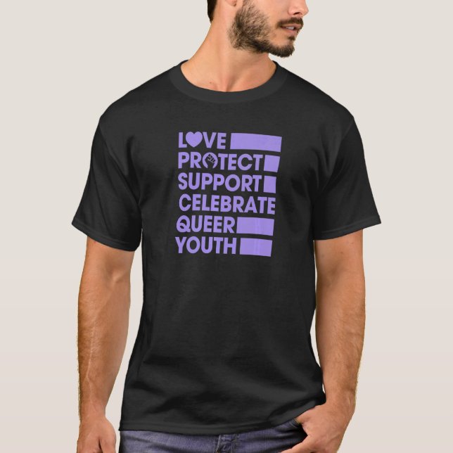 Camiseta Love Protect Support Celebrate Queer Youth Lgbtq G (Frente)