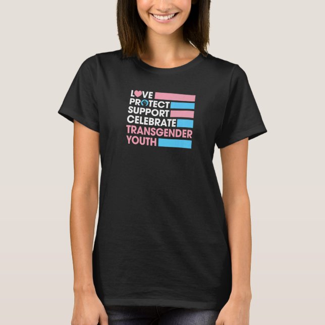 Camiseta Love Protect Support Celebre Transgender Youth T (Frente)