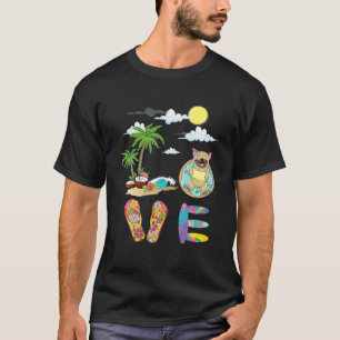 Camiseta LOVE Pug Dog Férias de Verão Cão Pet Lover Mulhere