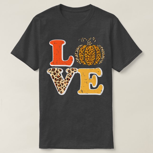 Camiseta Love Pumpkin Leopard outono Fall Halloween 31º Oc (Frente do Design)